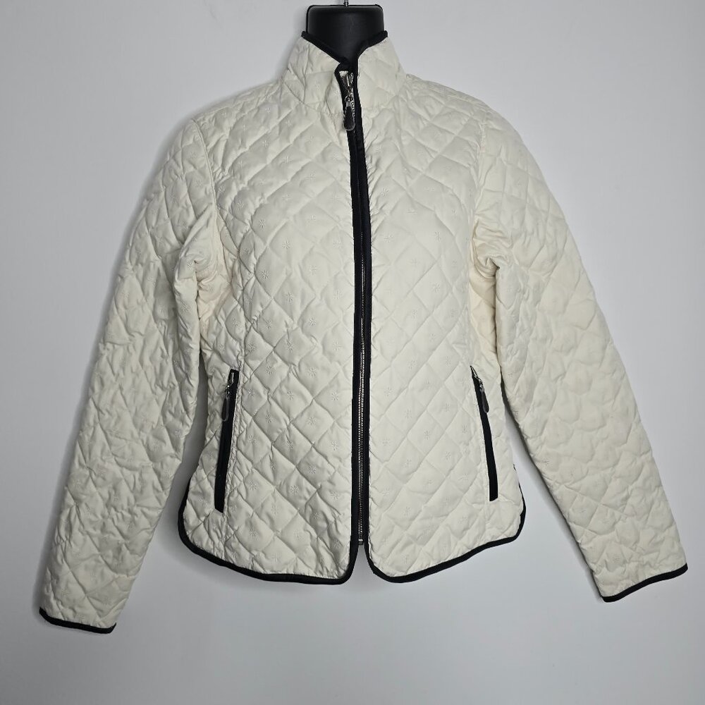 Eddie Bauer Womens XS Jacket Snowflake Goose Down Quilted Puffer Cream